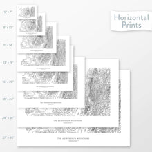 Load image into Gallery viewer, Mountain art of the Adirondack Mountains, New York. Map wall decor is available in multiple sizes: 5x7, 8x10, 11x14, 16x20, 18x24, 24x36, and 27x40.