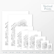 Load image into Gallery viewer, 6 sizes of the Adirondack Mountains, New York poster that features a topographic map design.