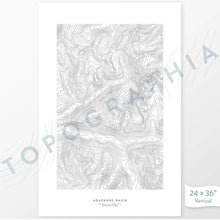 Load image into Gallery viewer, Example art map print of the Arapahoe Basin ski area. Art uses verticle orientation. Print shows landscape of the area using elevation data. On the artwork is a title and concise info of location and elevation. Custom map decor