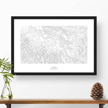 Load image into Gallery viewer, Aspen, Colorado topographic map art poster with black frame.