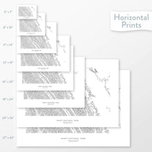 Load image into Gallery viewer, Decorative maps in many sizes of Banff National Park topography: 5x7, 8x10, 11x14, 16x20, 18x24, 24x36, and 27x40.