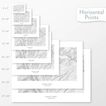 Load image into Gallery viewer, Mountain art of Beaver Creek, Colorado. Map wall decor is available in multiple sizes: 5x7, 8x10, 11x14, 16x20, 18x24, 24x36, and 27x40.