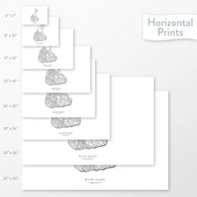 Load image into Gallery viewer, Topographic maps of Block Island, Rhode Island in multiple sizes, available as posters, framed print, and canvas or framed canvas.