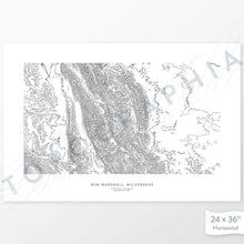 Load image into Gallery viewer, Horizontal Bob Marshall Wilderness, Montana poster with topography.
