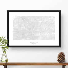 Load image into Gallery viewer, Framed black and white print of Boundary Peak, Nevada with topography art.