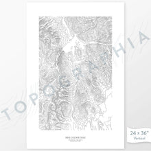 Load image into Gallery viewer, Breckenridge, Colorado ski area poster with topograpy contour lines in black on a white background. Customizable text makes it a great map art gift idea.