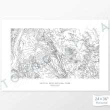 Load image into Gallery viewer, Map wall decor of Capitol Reef National Park with modern map art in black and white.