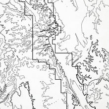 Load image into Gallery viewer, Close-up of black labels and contour lines for Capitol Reef National Park poster with map art.
