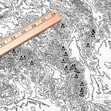 Load image into Gallery viewer, Close-up of Colorado 14ers labeled with black triangles on the map poster.