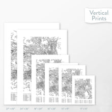 Load image into Gallery viewer, 6 sizes of Colorado 14ers poster that features a topographic map design.