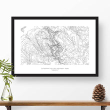 Load image into Gallery viewer, Cuyahoga Valley National Park topographic map art poster with black frame.