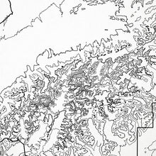 Load image into Gallery viewer, Close-up of black labels and contour lines for Denali National Park poster with map art.