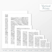 Load image into Gallery viewer, 6 sizes of Enchantments, Washington poster that features a topographic map design.