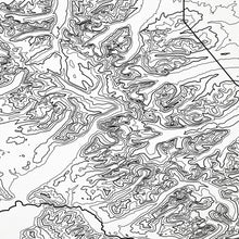 Load image into Gallery viewer, Close look at Glacier National Park's topographic map art. Clean lines give it a modern and minimalist style.