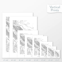 Load image into Gallery viewer, 6 sizes of Glacier National Park poster that features a topographic map design.