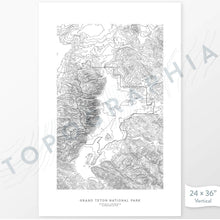 Load image into Gallery viewer, Vertical orientation Grand Teton National Park poster with topographic map design.