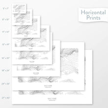 Load image into Gallery viewer, Mountain art of Half Dome, Yosemite. Map wall decor is available in multiple sizes: 5x7, 8x10, 11x14, 16x20, 18x24, 24x36, and 27x40.