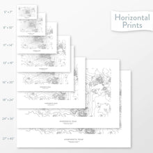 Load image into Gallery viewer, All sizes of horizontal prints for Humphreys Peak, Arizona poster with topographic map.