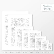 Load image into Gallery viewer, 6 sizes of Humphreys Peak poster that features a topographic map design.