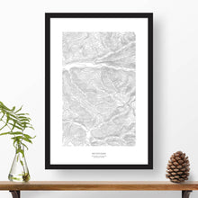 Load image into Gallery viewer, Keystone Ski Resort topographic map poster, 24 inches by 36 inches, in a vertical orientation, with a black solid wood ready-to-hang frame.