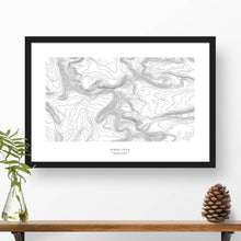 Load image into Gallery viewer, Framed black and white print of Kings Peak, Utah with topography art.