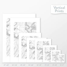Load image into Gallery viewer, All sizes of Kings Peak, Utah topography vertical prints.