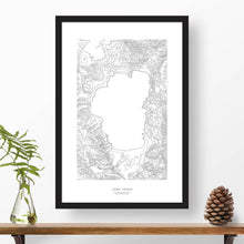 Load image into Gallery viewer, Topographic map of Lake Tahoe with a black frame.