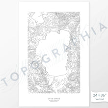Load image into Gallery viewer, Lake Tahoe, California poster with black and white contour lines to represent topography