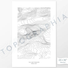 Load image into Gallery viewer, Vertical orientation the Matterhorn, Switzerland poster with topographic map design.