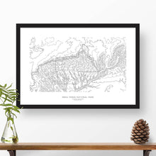 Load image into Gallery viewer, Framed black and white print of Mesa Verde National Park with topography art.