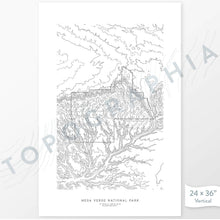 Load image into Gallery viewer, Mesa Verde National Park poster with black and white contour lines to represent topography