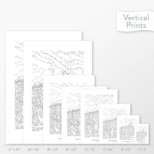 Load image into Gallery viewer, All sizes of Mesa Verde National Park topography vertical prints.