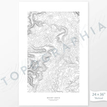 Load image into Gallery viewer, Example art map print of Mount Davis, Pennsylvania. Art uses verticle orientation. Print shows landscape of the area using elevation data. On the artwork is a title and concise info of location and elevation. Custom map decor.
