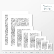 Load image into Gallery viewer, 6 sizes of Mount Hood, Oregon poster that features a topographic map design.