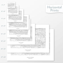 Load image into Gallery viewer, All sizes of horizontal prints for Mount Rogers, Virginia poster with topographic map.