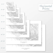 Load image into Gallery viewer, Mountain art of Mount Timpanogos, Utah. Map wall decor is available in multiple sizes: 5x7, 8x10, 11x14, 16x20, 18x24, 24x36, and 27x40.