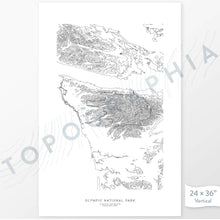 Load image into Gallery viewer, Olympic National Park poster with black and white contour lines to represent topography