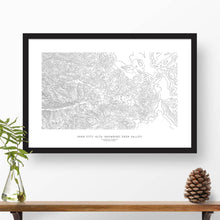 Load image into Gallery viewer, Framed black and white print of Park City Ski Resorts (Alta, Snowbird, Solitude, and Brighton) with topography art.