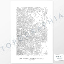 Load image into Gallery viewer, Park City Ski Resorts (Alta, Snowbird, Brighton, and Solitude) poster with black and white contour lines to represent topography