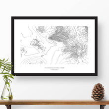 Load image into Gallery viewer, Framed black and white print of Saguaro National Park with topography art.