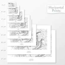 Load image into Gallery viewer, All sizes of horizontal prints for Sedona, Arizona poster with topographic map.