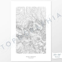 Load image into Gallery viewer, Example art map print of Mount Sneffels, Colorado. Art uses verticle orientation. Print shows landscape of the area using elevation data. On the artwork is a title and concise info of location and elevation. Custom map decor
