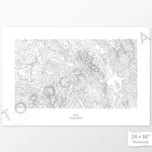 Load image into Gallery viewer, Mountain art print of Vail Ski Resort, Colorado with a topographic map. Black contour lines on a white background.