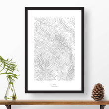 Load image into Gallery viewer, Vail Ski Resort topographic map poster, 24 inches by 36 inches, in a vertical orientation, with a black solid wood ready-to-hang frame.