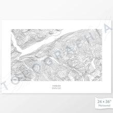 Load image into Gallery viewer, Ski area print of Verbier in the Swiss Alps with a topographic map. Black contour lines on a white background.