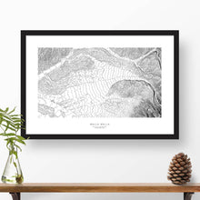 Load image into Gallery viewer, Walla Walla, Washington topographic map poster, 24 inches by 36 inches, in a vertical orientation, with a black solid wood ready-to-hang frame.