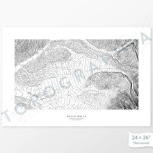 Load image into Gallery viewer, Print of Walla Walla, Washington with a topographic map. Black contour lines on a white background.