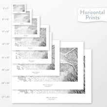 Load image into Gallery viewer, Decorative maps in many sizes of Walla Walla, Washington topography: 5x7, 8x10, 11x14, 16x20, 18x24, 24x36, and 27x40.