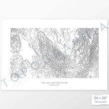 Load image into Gallery viewer, Map wall decor of the Wallowa Mountains in Oregon and Washington with modern map art in black and white.