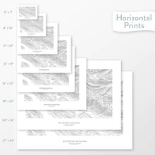 Load image into Gallery viewer, Mountain art of Whitefish Mountain, Montana. Map wall decor is available in multiple sizes: 5x7, 8x10, 11x14, 16x20, 18x24, 24x36, and 27x40.